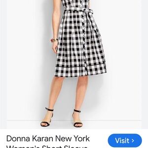 Donna Karan Black and White Checkered Midi Dress